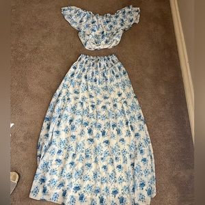 Two Piece Cropped Off-The-Shoulder Top With Maxi Skirt